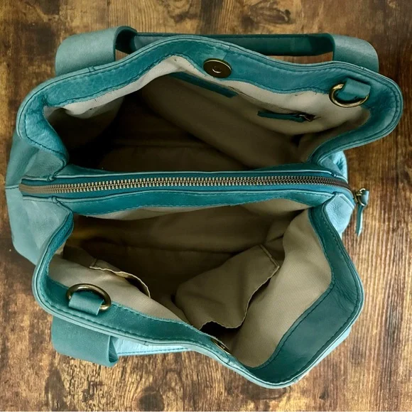 American Leather Co. Ada Triple Entry Satchel Crossbody Hobo Teal Medium - Picture 9 of 10